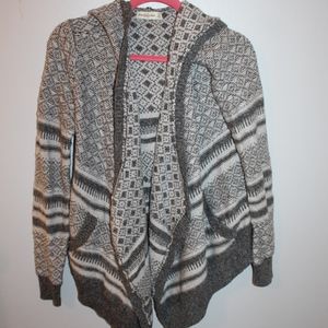Grey & White Patterned Hooded Cardigan